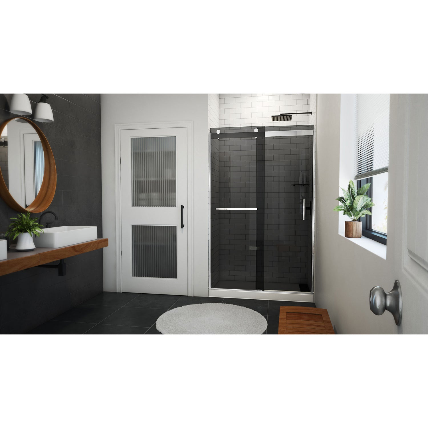 DreamLine Sapphire-V 44 - 48 in. W x 76 in. H Bypass Shower Door in Chrome and Gray Glass