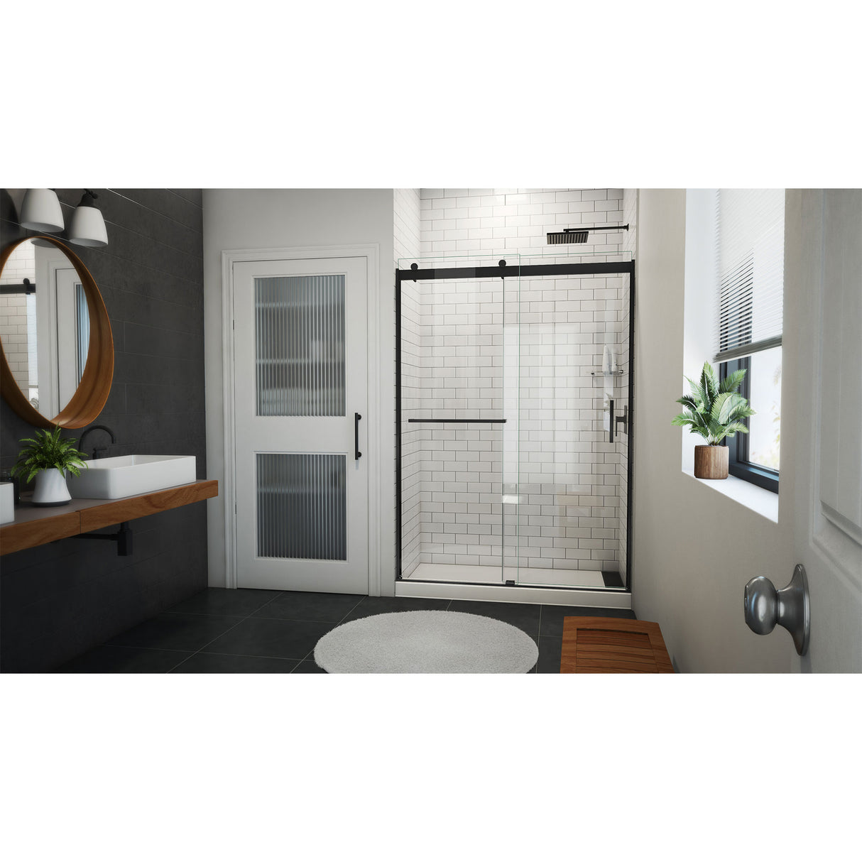 DreamLine Sapphire-V 50 - 54 in. W x 76 in. H Bypass Shower Door in Satin Black and Clear Glass