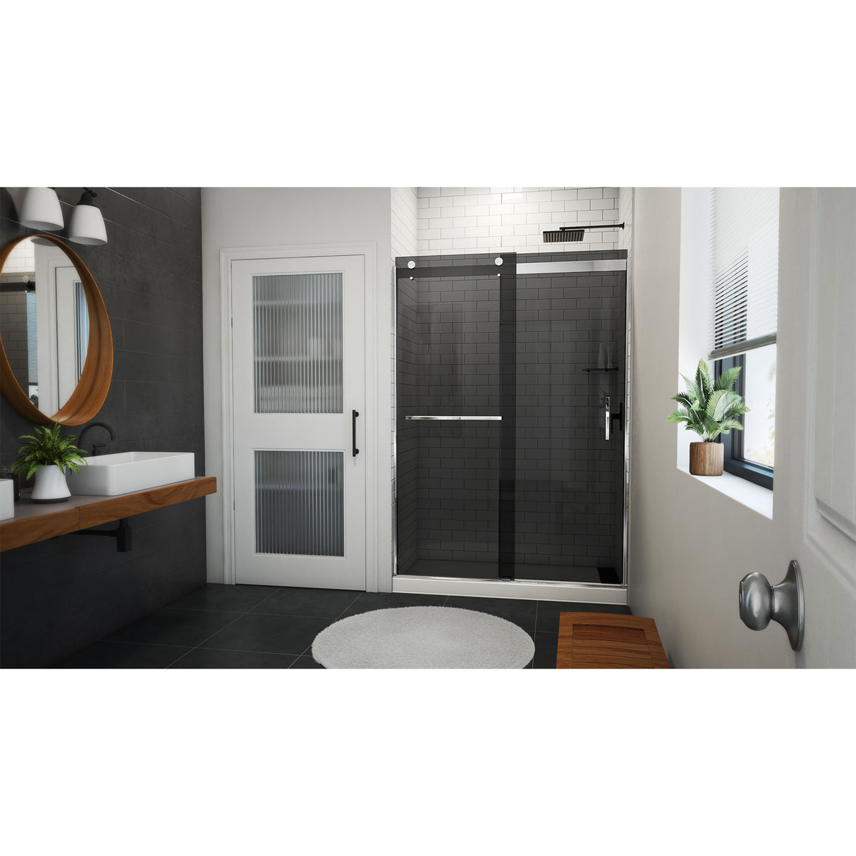DreamLine Sapphire-V 50 - 54 in. W x 76 in. H Bypass Shower Door in Chrome and Gray Glass