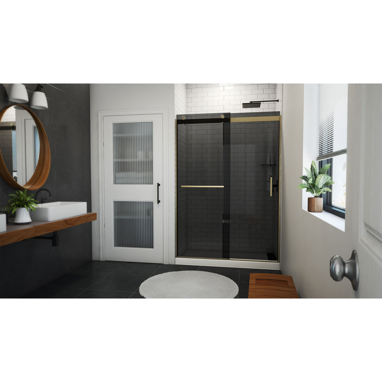 DreamLine Sapphire-V 50 - 54 in. W x 76 in. H Bypass Shower Door in Brushed Gold and Gray Glass