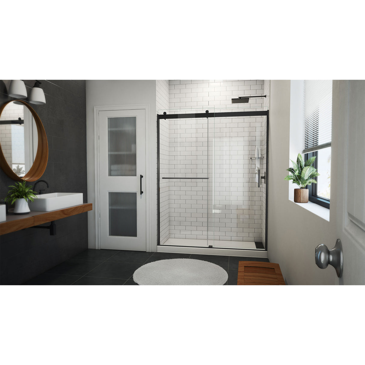 DreamLine Sapphire-V 56 - 60 in. W x 76 in. H Bypass Shower Door in Satin Black and Clear Glass