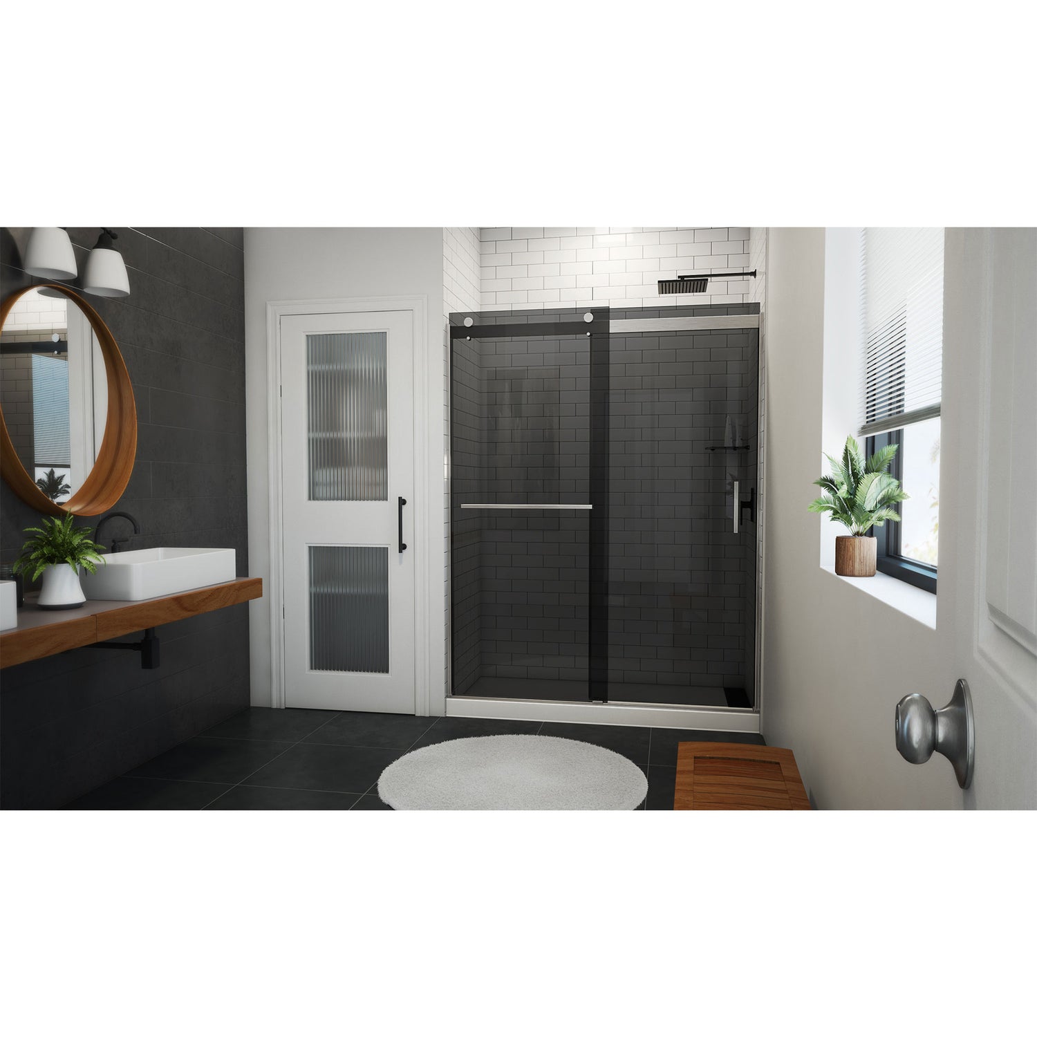 DreamLine Sapphire-V 56 - 60 in. W x 76 in. H Bypass Shower Door in Brushed Nickel and Gray Glass