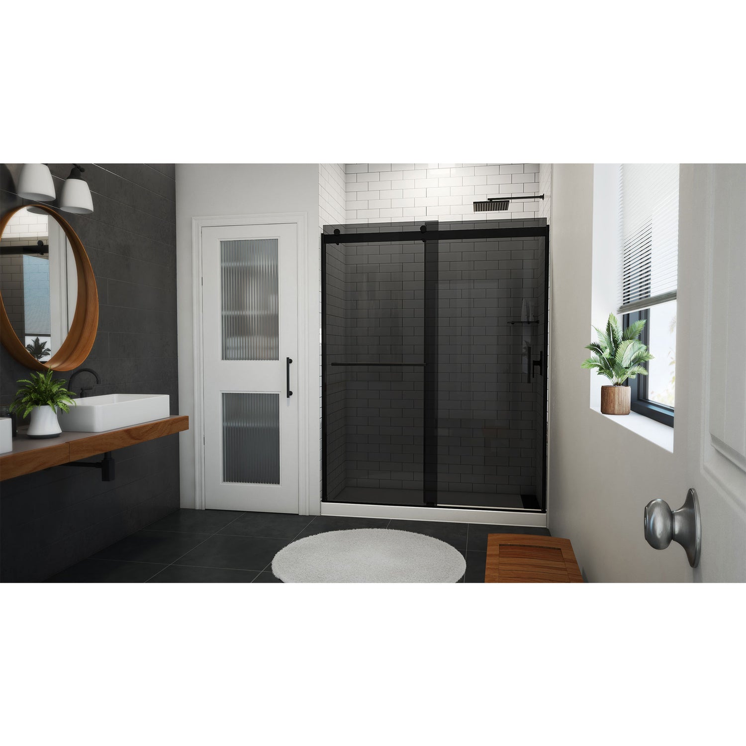 DreamLine Sapphire-V 56 - 60 in. W x 76 in. H Bypass Shower Door in Satin Black and Gray Glass