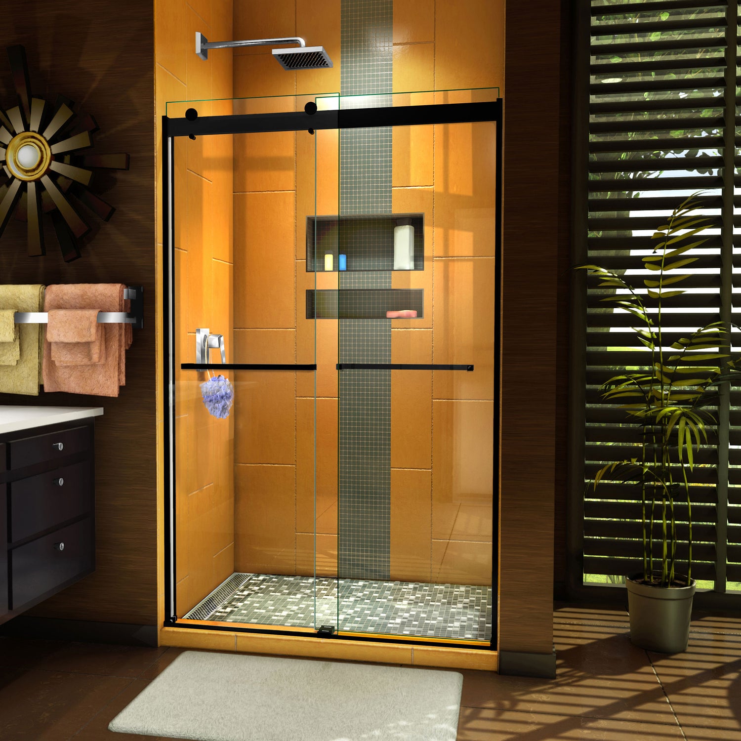 DreamLine Sapphire 44-48 in. W x 76 in. H Semi-Frameless Bypass Shower Door in Satin Black