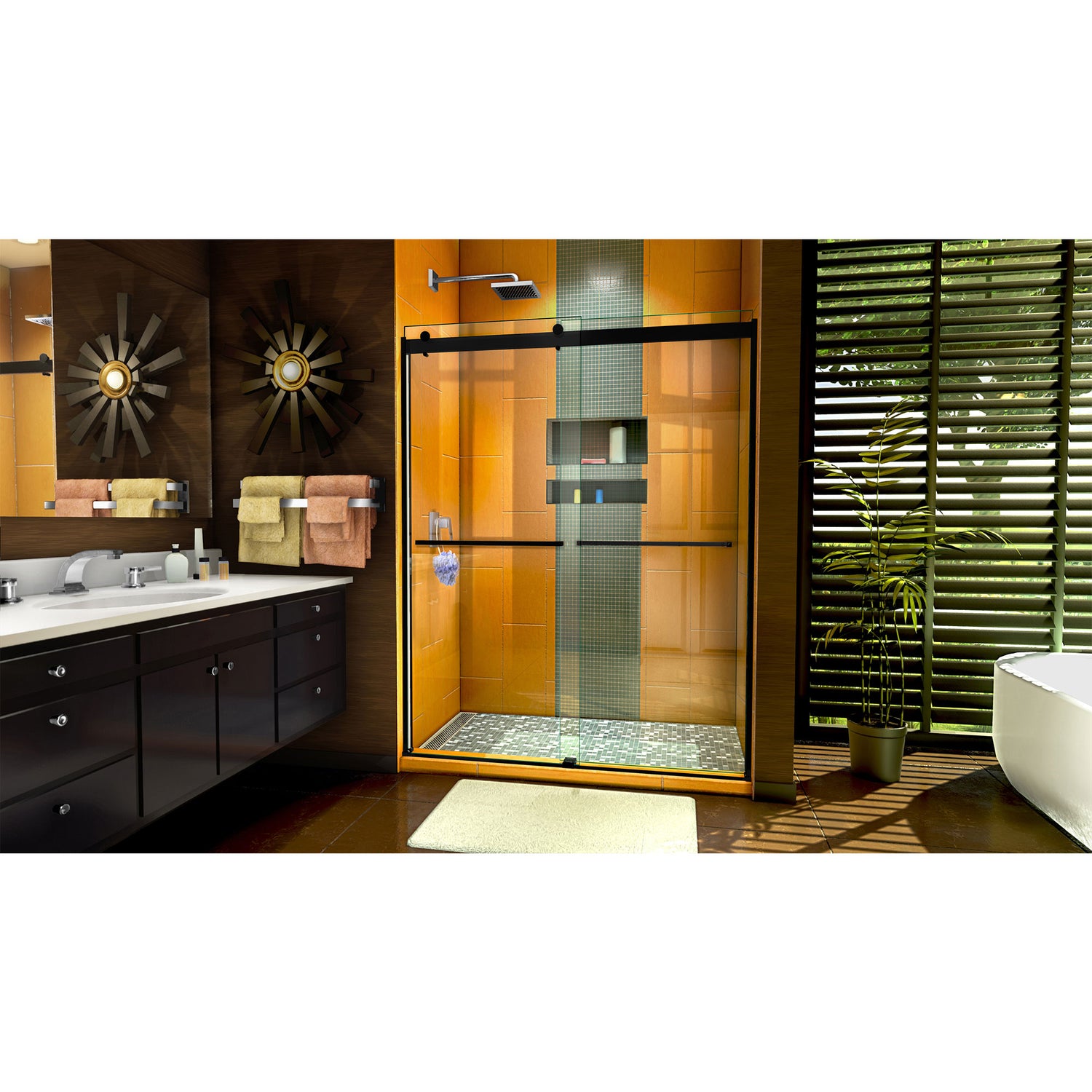 DreamLine Sapphire 56-60 in. W x 76 in. H Semi-Frameless Bypass Shower Door in Satin Black