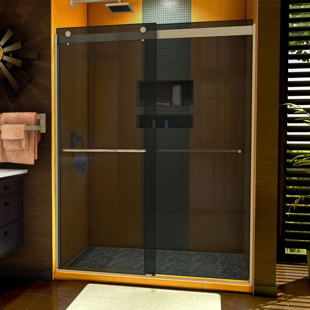 DreamLine Sapphire 56-60 in. W x 76 in. H Semi-Frameless Bypass Shower Door in Brushed Nickel and Gray Glass