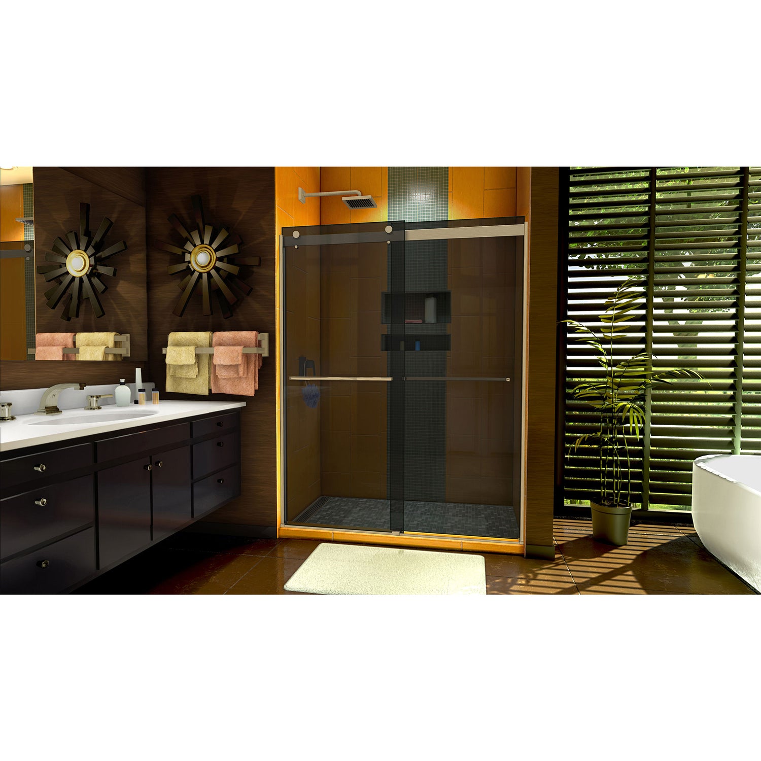 DreamLine Sapphire 56-60 in. W x 76 in. H Semi-Frameless Bypass Shower Door in Brushed Nickel and Gray Glass