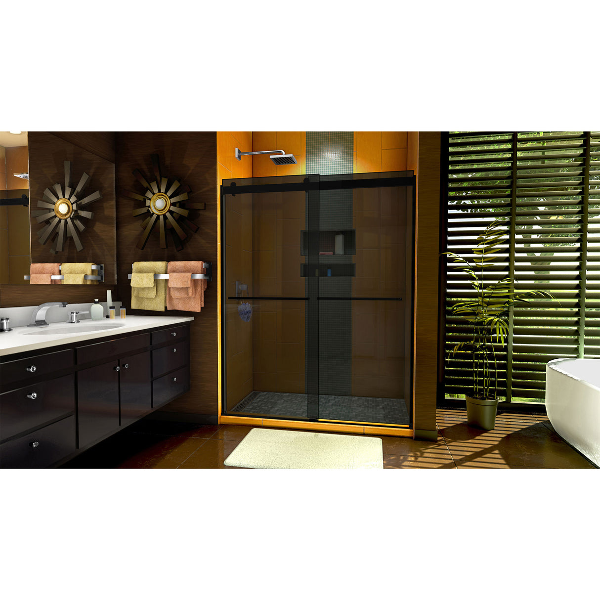 DreamLine Sapphire 56-60 in. W x 76 in. H Semi-Frameless Bypass Shower Door in Satin Black and Gray Glass
