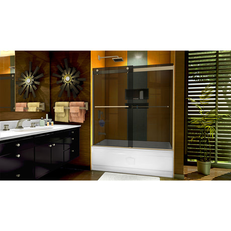 DreamLine Sapphire 56-60 in. W x 60 in. H Semi-Frameless Bypass Tub Door in Brushed Nickel and Gray Glass