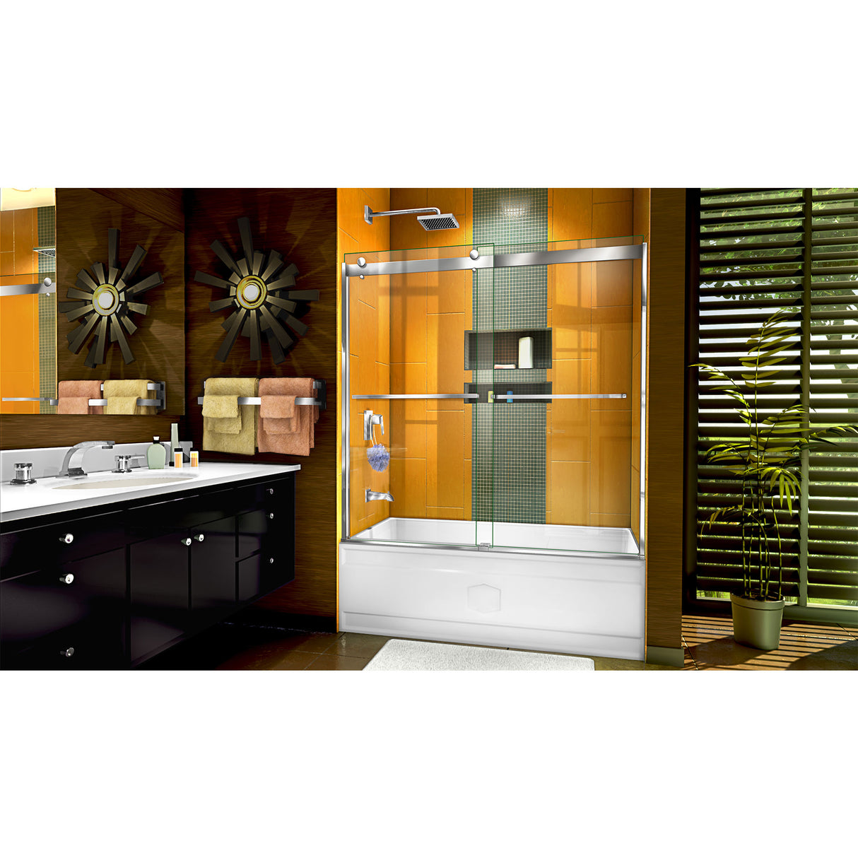 DreamLine Sapphire 56-60 in. W x 60 in. H Semi-Frameless Bypass Tub Door in Chrome