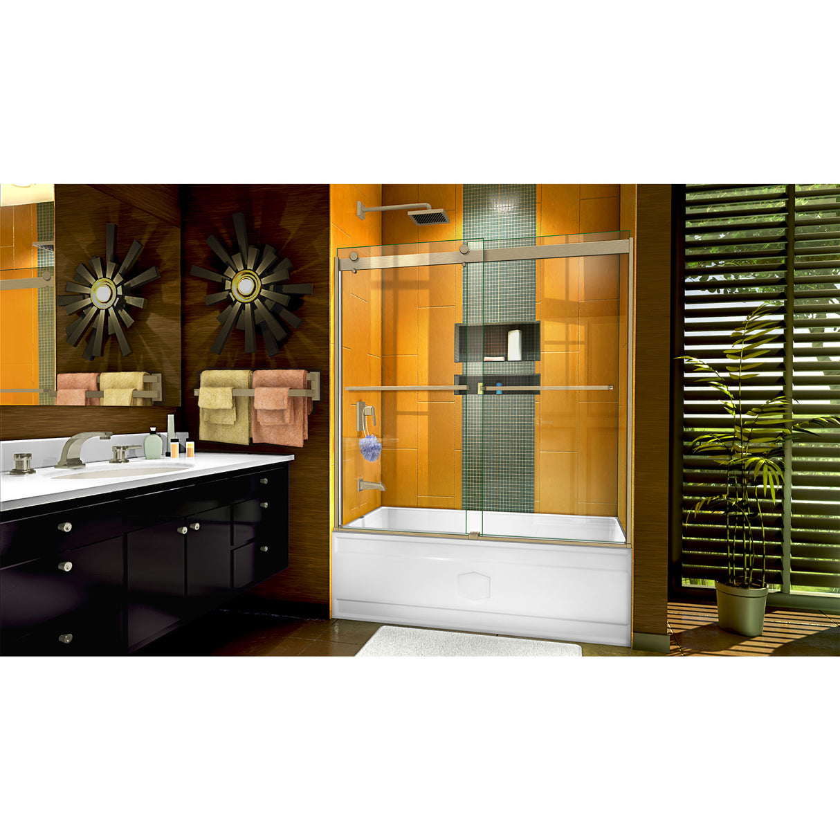 DreamLine Sapphire 56-60 in. W x 60 in. H Semi-Frameless Bypass Tub Door in Brushed Nickel