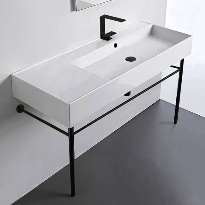 Ceramic Console Sink and Matte Black Stand, 40"