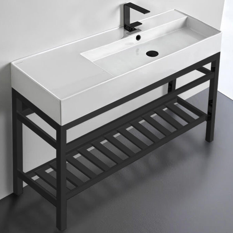 Ceramic Console Sink and Matte Black Stand, 48"