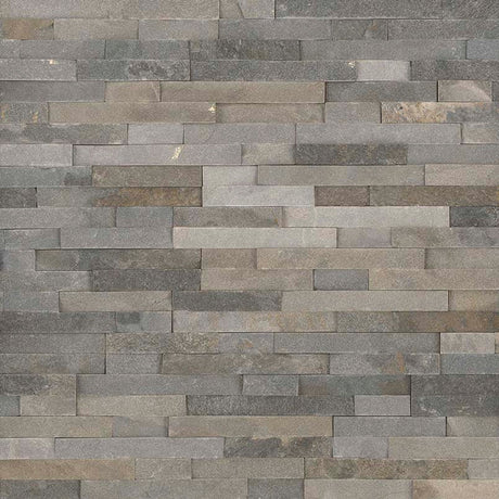 Sedona grey splitface ledger panel 6X24 natural quartzite wall tile LPNLQSEDGRY624 product shot multiple tiles angle view