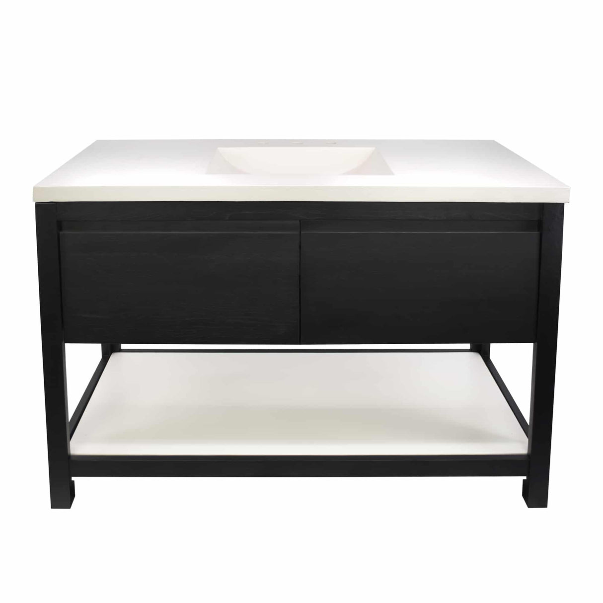 Native Trails 48" Solace Vanity in Midnight Oak with Pearl Shelf and Matching Pearl Top