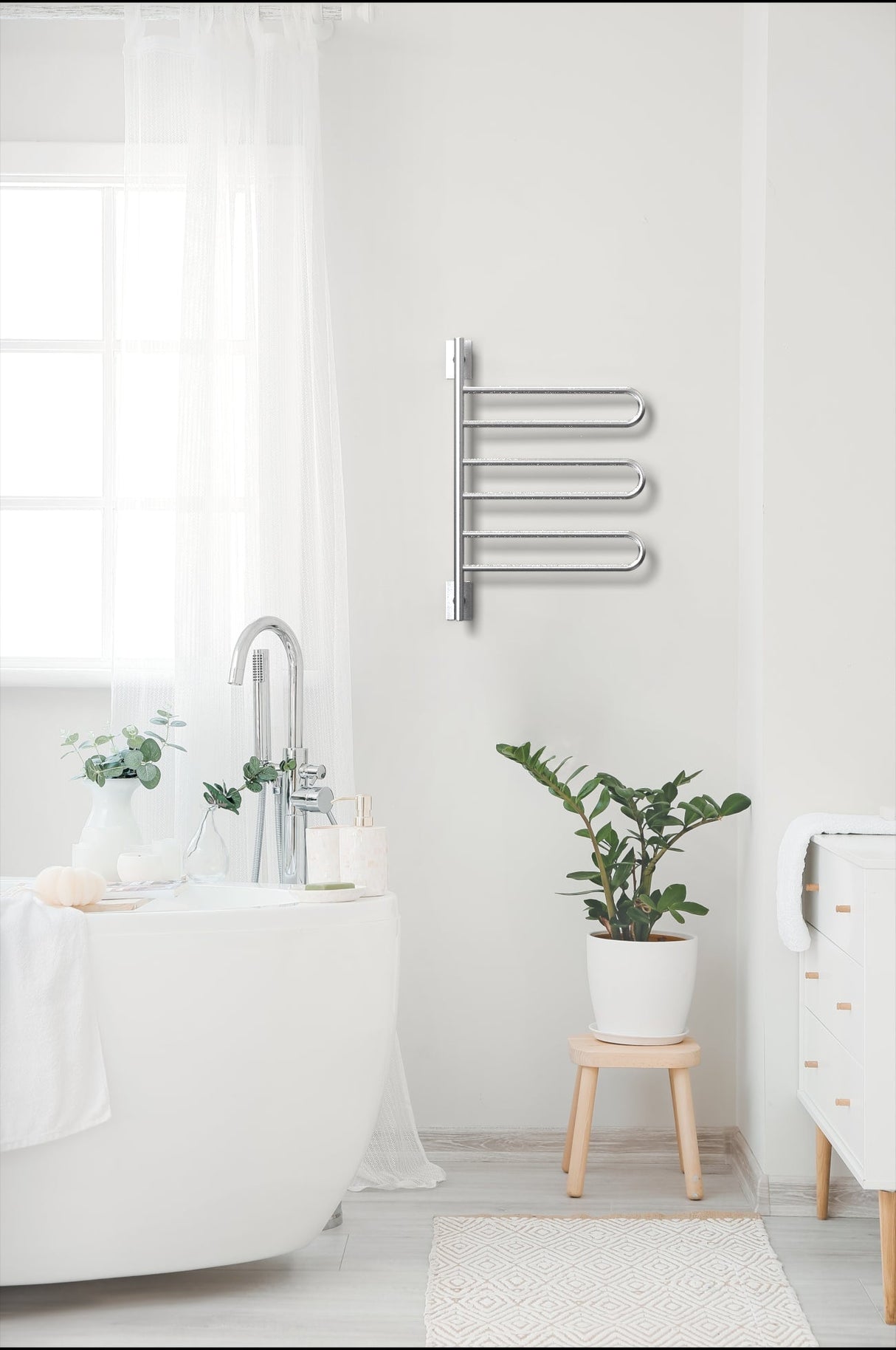 Amba Products SL3-B Swivel Loop Hardwired & Plug-in Combo Towel Warmer with 3 Looped Bars - 4.438 x 24.563 x 34.625 in. - Brushed Finish
