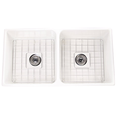 Nantucket Sinks 36 Inch Double Bowl Farmhouse Fireclay Sink with Drains and Grids