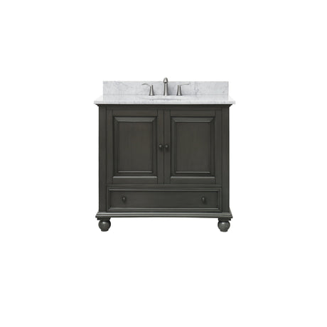 Avanity Thompson 37 in. Vanity in Charcoal Glaze finish with Carrara White Marble Top