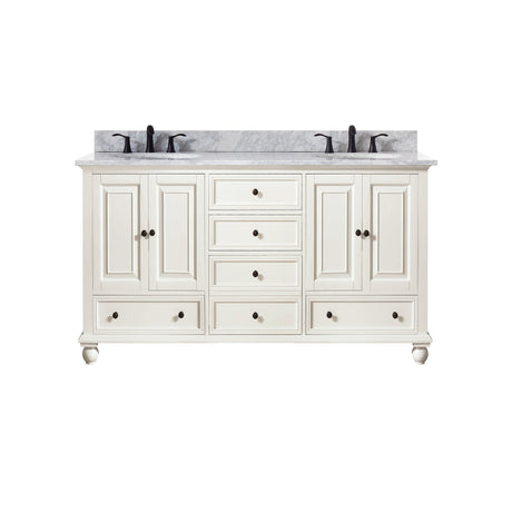 Avanity Thompson 61 in. Double Vanity in French White finish with Carrara White Marble Top