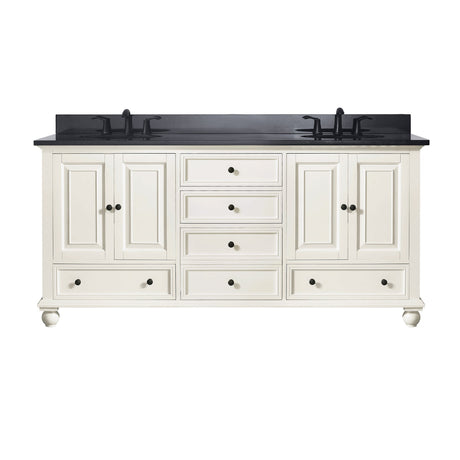 Avanity Thompson 73 in. Double Vanity in French White finish with Black Granite Top