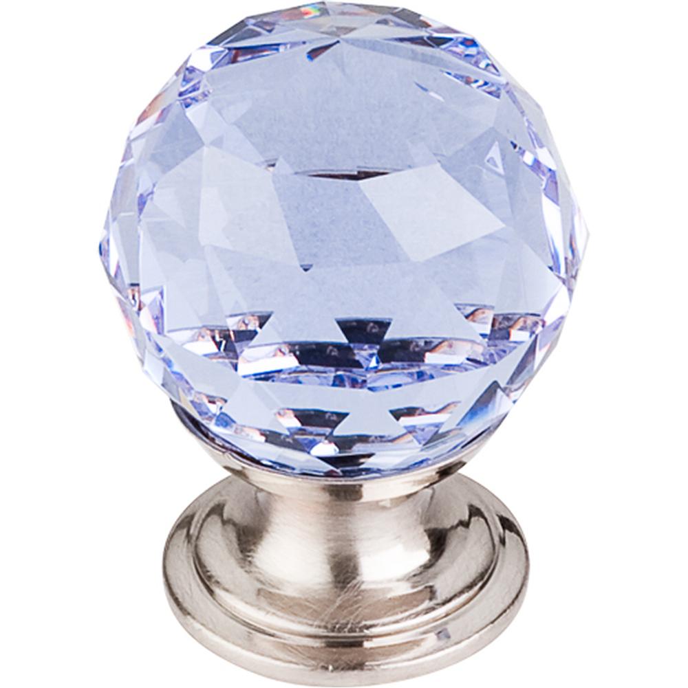 Top Knobs TK113 Light Blue Crystal Knob 1 1/8" w/ Polished Chrome Base - Brushed Satin Nickel