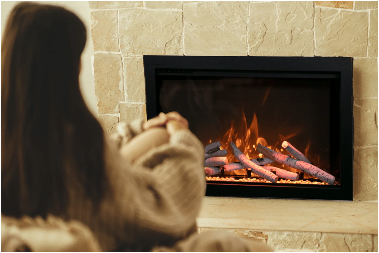Amantii TRD-48 Traditional Smart Electric 48" Indoor / Outdoor WiFi Enabled Insert, Featuring a Multi Function Remote Control, Multi Flame Speeds, and Two 10 Piece Birch Log Set