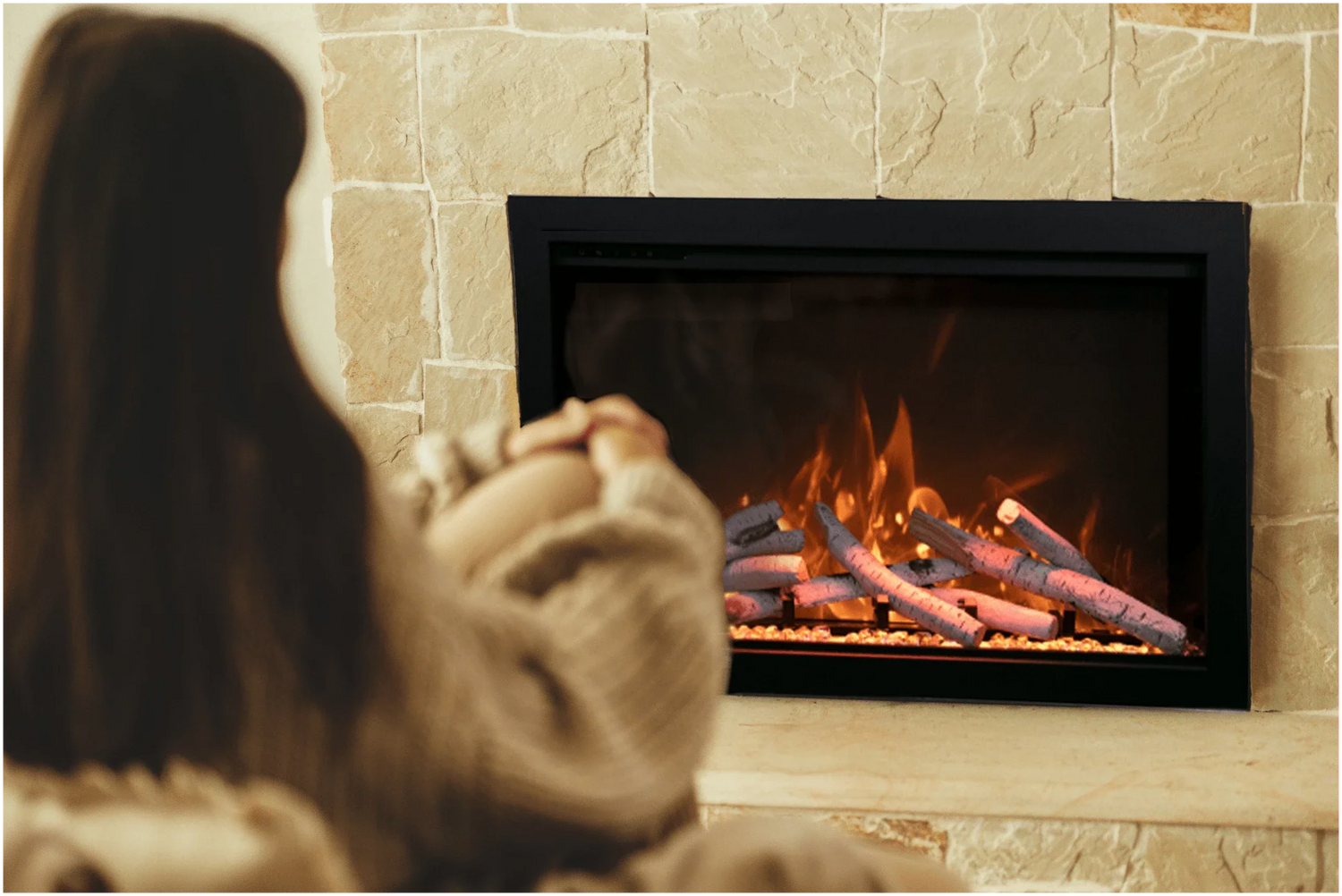Amantii TRD-48 Traditional Smart Electric 48" Indoor / Outdoor WiFi Enabled Insert, Featuring a Multi Function Remote Control, Multi Flame Speeds, and Two 10 Piece Birch Log Set