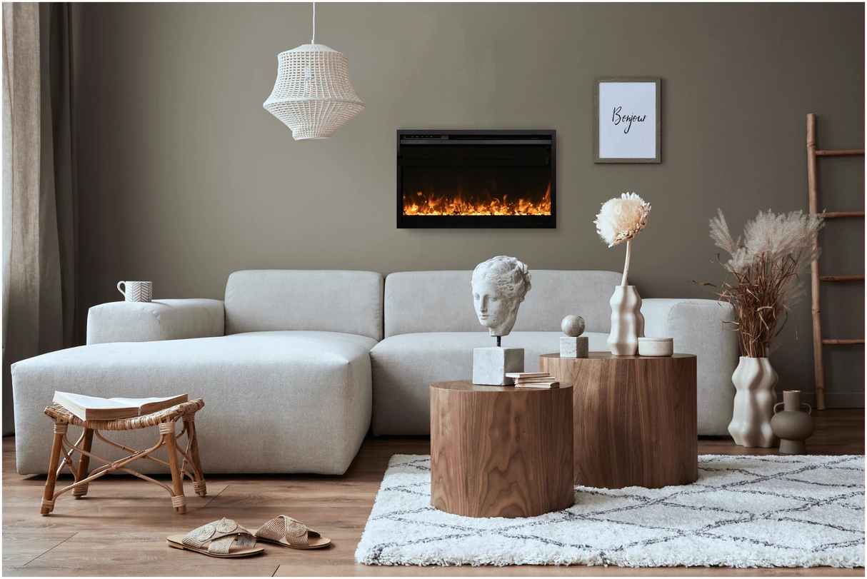 Amantii TRD-26-XS Traditional Xtraslim Smart Electric 26" WiFi Enabled Fireplace, Featuring a Multi Function Remote Control, Multi Flame Speeds and Clear Glass Media