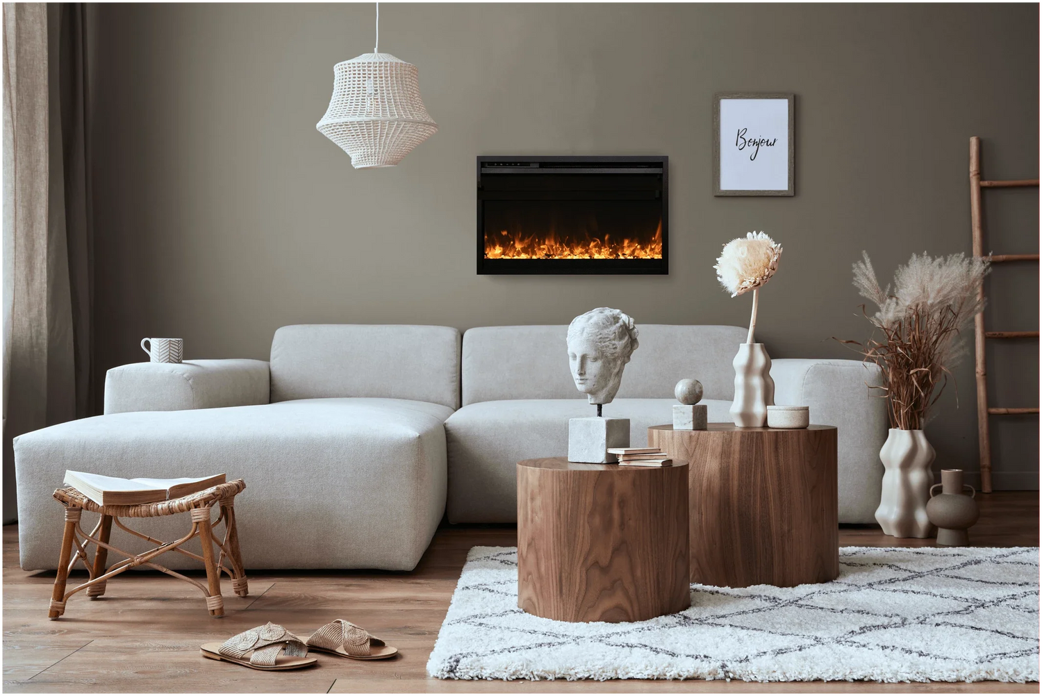 Amantii TRD-26-XS Traditional Xtraslim Smart Electric 26" WiFi Enabled Fireplace, Featuring a Multi Function Remote Control, Multi Flame Speeds and Clear Glass Media