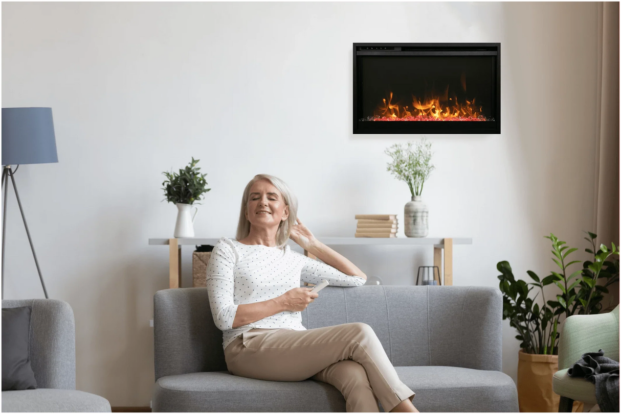 Amantii TRD-26-XS Traditional Xtraslim Smart Electric 26" WiFi Enabled Fireplace, Featuring a Multi Function Remote Control, Multi Flame Speeds and Clear Glass Media