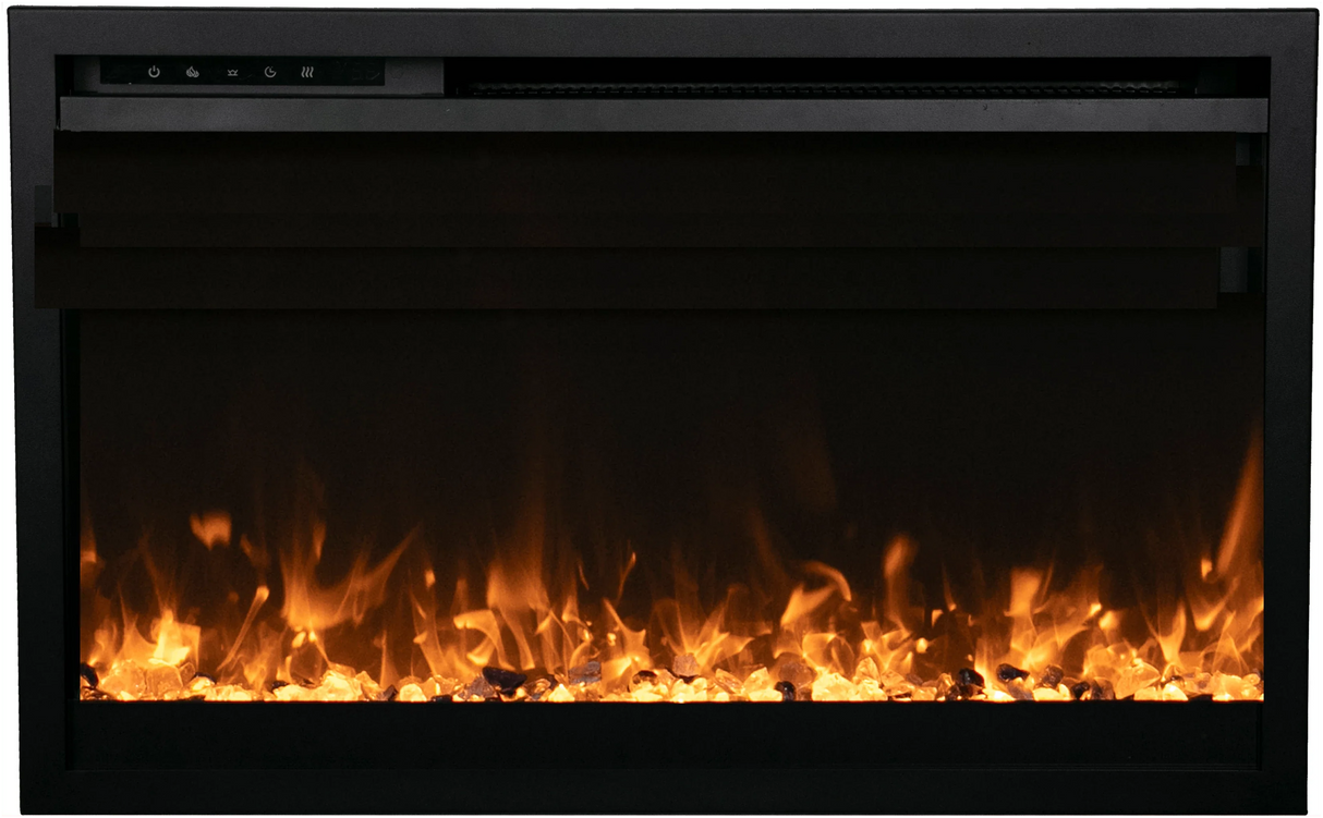 Amantii TRD-26-XS Traditional Xtraslim Smart Electric 26" WiFi Enabled Fireplace, Featuring a Multi Function Remote Control, Multi Flame Speeds and Clear Glass Media