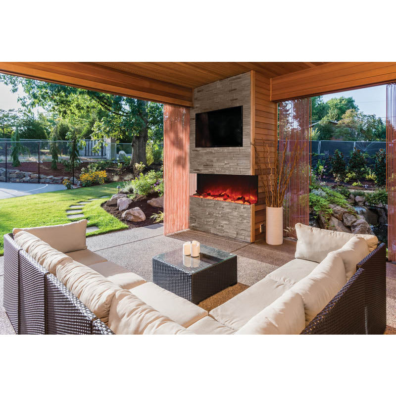 Amantii 60-TRU-VIEW-XL Tru View Deep Smart Electric - 60" Indoor / Outdoor WiFi Enabled 3 Sided Fireplace Featuring a depth of 14 1/4", MultiFunction Remote Control, Multi Speed Flame Motor, and a Selection of Media Options