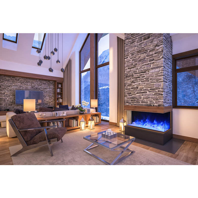Amantii 60-TRU-VIEW-XL Tru View Deep Smart Electric - 60" Indoor / Outdoor WiFi Enabled 3 Sided Fireplace Featuring a depth of 14 1/4", MultiFunction Remote Control, Multi Speed Flame Motor, and a Selection of Media Options