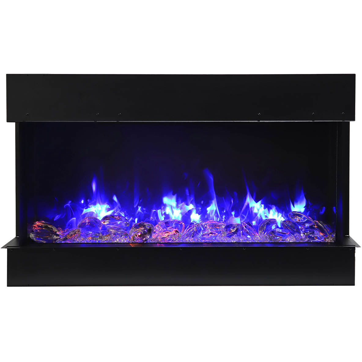 Amantii 60-TRV-SLIM Trv View Slim Smart Electric - 60" Indoor / Outdoor WiFi Enabled 3 Sided Fireplace Featuring a depth of 10 5/8", MultiFunction Remote Control, Multi Speed Flame Motor, and a 10 piece Birch Log Set