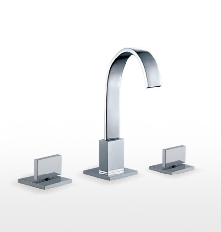 Blu Bathworks TSU140 Opus 1 Three-Hole Deck-Mounted Basin Mixer w/Arching Spout - Widespread Bathroom Faucets