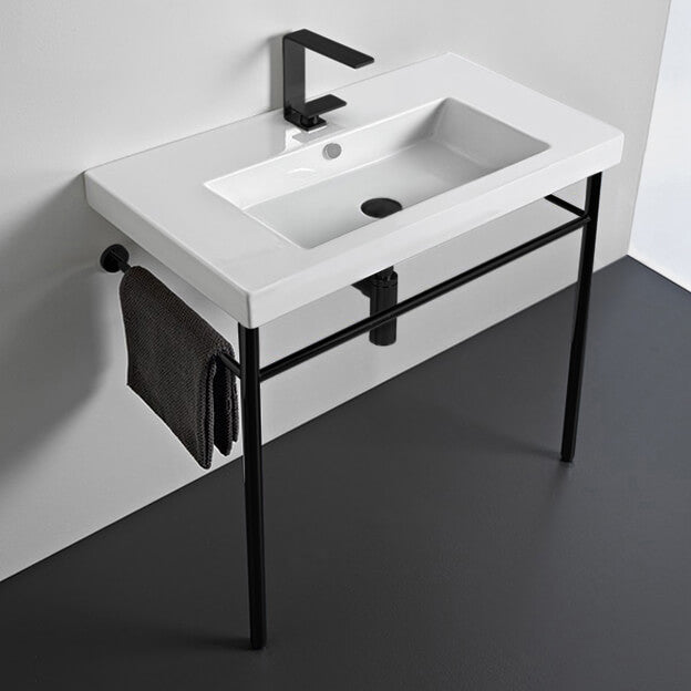 Ceramic Console Sink and Matte Black Stand, 32"