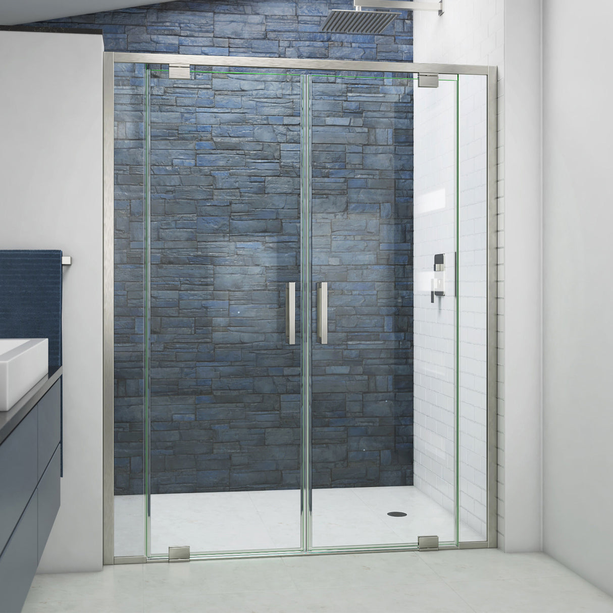 DreamLine Terrace 58 in. W x 72 in. H Semi-Frameless Pivot Shower Door in Brushed Nickel