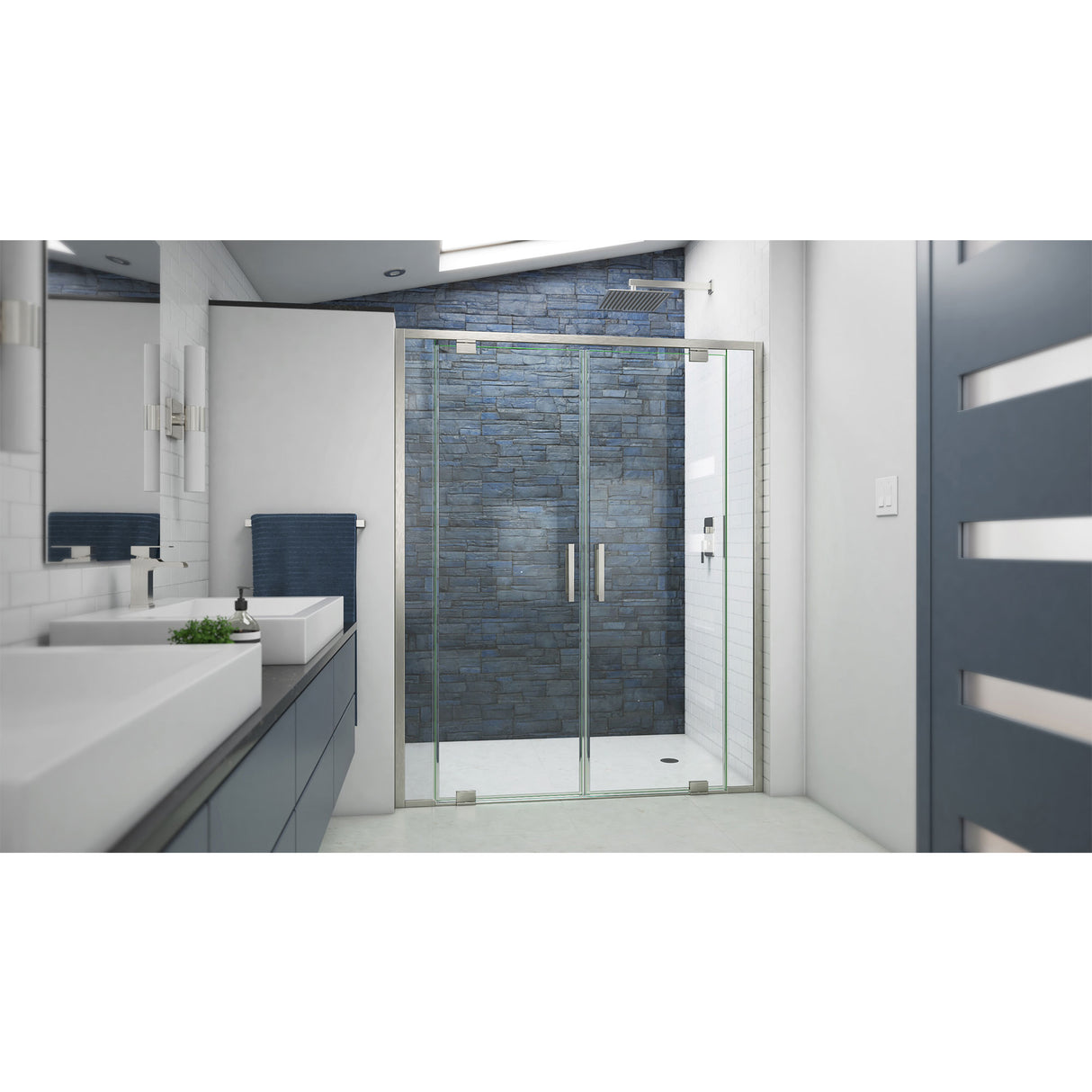 DreamLine Terrace 58 in. W x 72 in. H Semi-Frameless Pivot Shower Door in Brushed Nickel