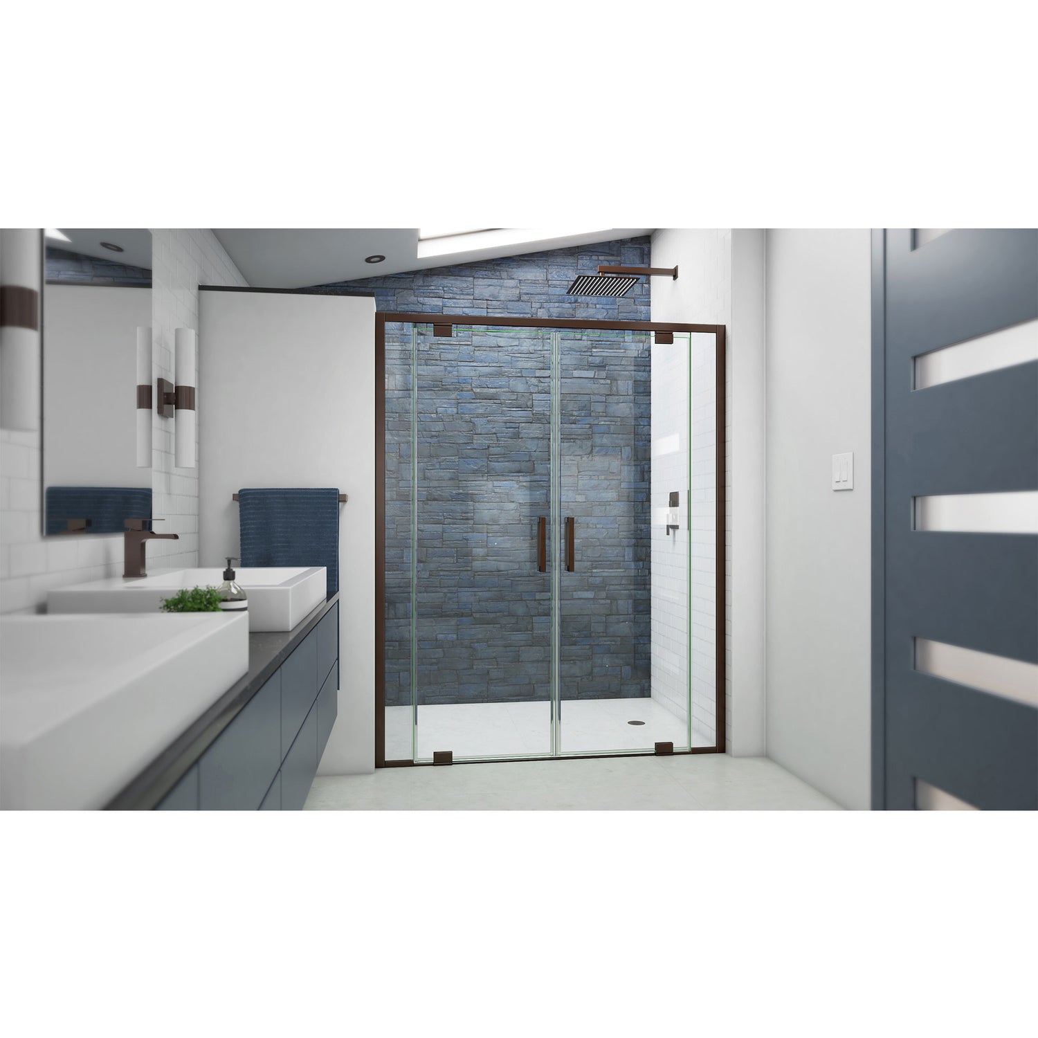 DreamLine Terrace 58 in. W x 72 in. H Semi-Frameless Pivot Shower Door in Oil Rubbed Bronze