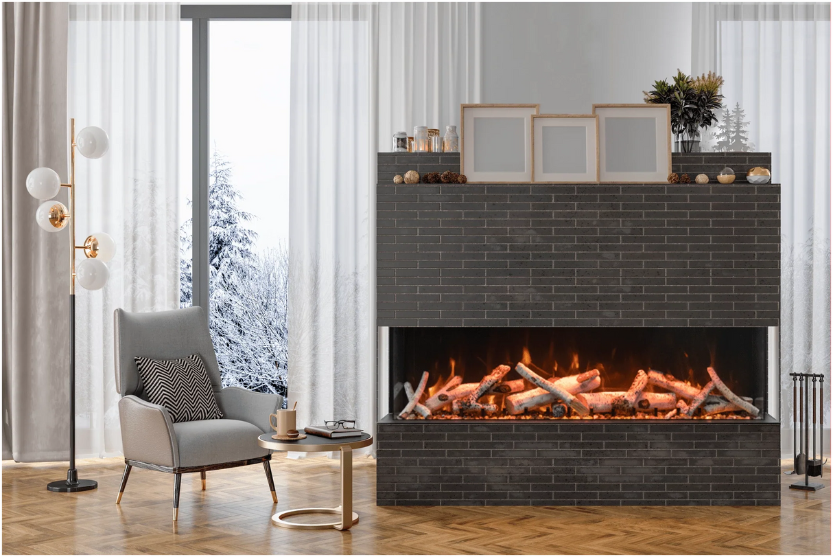 Amantii 40-TRU-VIEW-XL Tru View Deep Smart Electric - 40" Indoor / Outdoor WiFi Enabled 3 Sided Fireplace Featuring a depth of 14 1/4", MultiFunction Remote Control, Multi Speed Flame Motor, and a Selection of Media Options