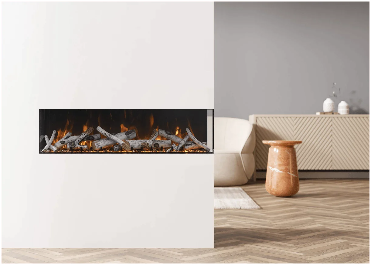 Amantii 50-TRU-VIEW-XL Tru View Deep Smart Electric - 50" Indoor / Outdoor WiFi Enabled 3 Sided Fireplace Featuring a depth of 14 1/4", MultiFunction Remote Control, Multi Speed Flame Motor, and a Selection of Media Options