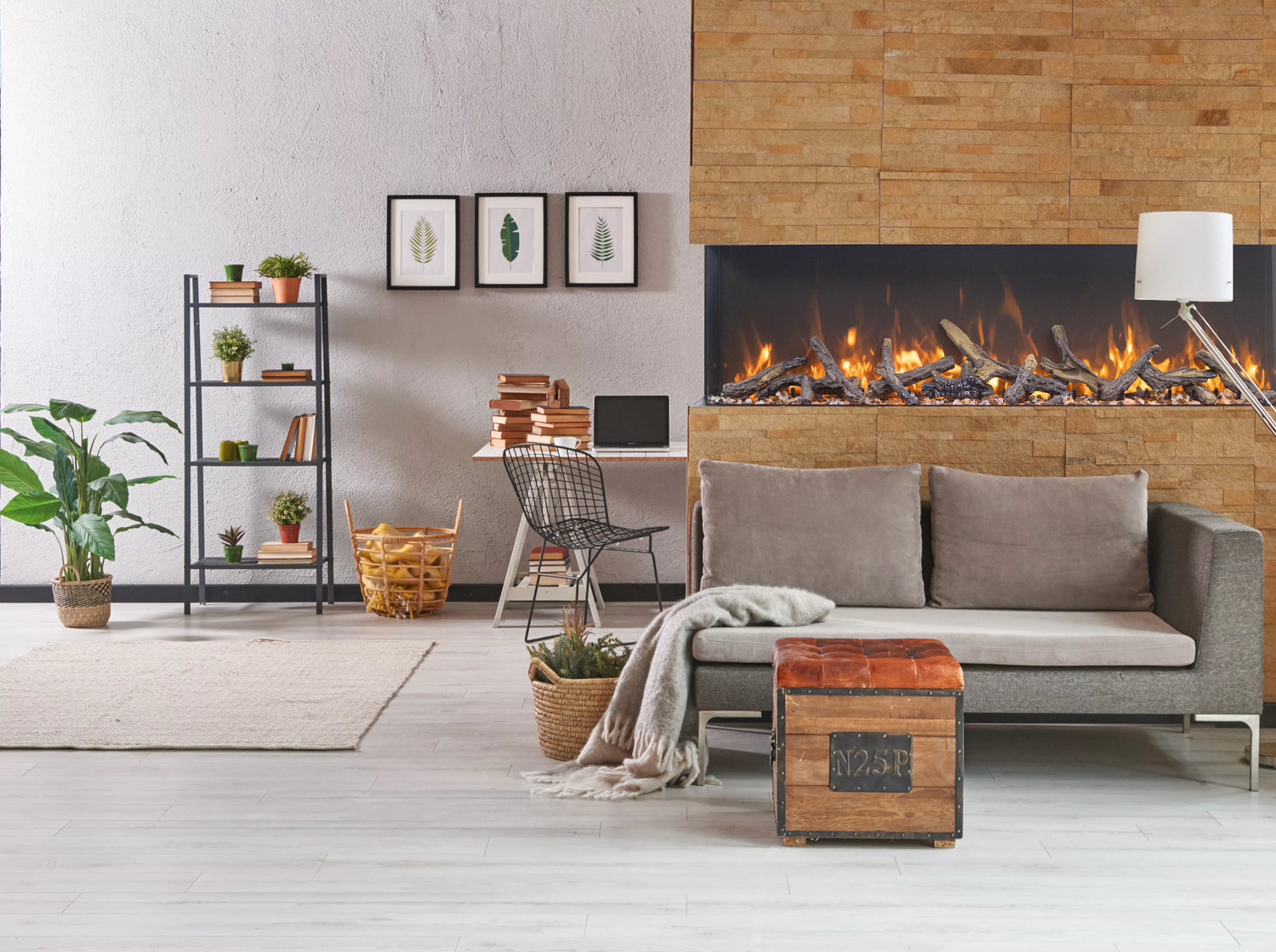 Amantii 60-TRV-XT-XL Trv View Extra Tall Smart Electric - 60" Indoor / Outdoor WiFi Enabled  3 Sided Electric Fireplace Featuring a 22" Height, MultiFunction Remote, Multi Speed Flame Motor, and a Selection of Media Options