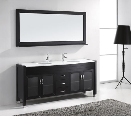 Virtu USA Ava 71" Double Bath Vanity with White Engineered Stone Top and Round Sinks with Matching Mirror