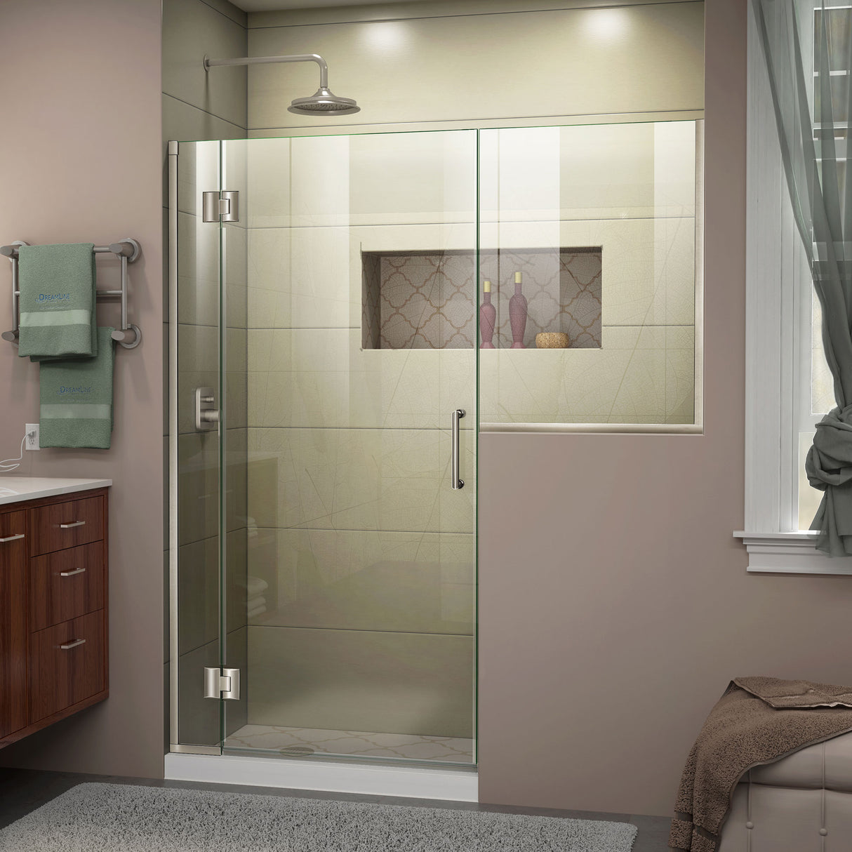 DreamLine Unidoor-X 66-66 1/2 in. W x 72 in. H Frameless Hinged Shower Door in Brushed Nickel