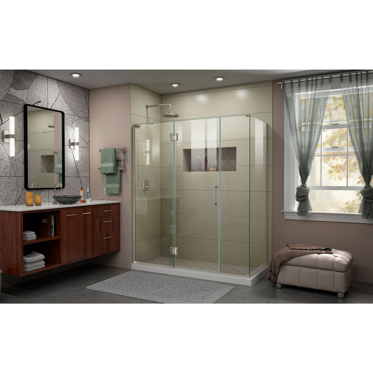 DreamLine Unidoor-X 64 in. W x 34 3/8 in. D x 72 in. H Frameless Hinged Shower Enclosure in Brushed Nickel