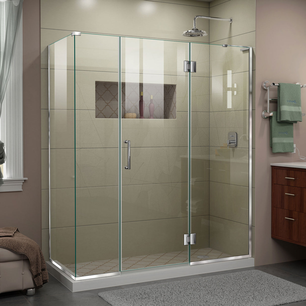 DreamLine Unidoor-X 64 1/2 in. W x 30 3/8 in. D x 72 in. H Frameless Hinged Shower Enclosure in Chrome