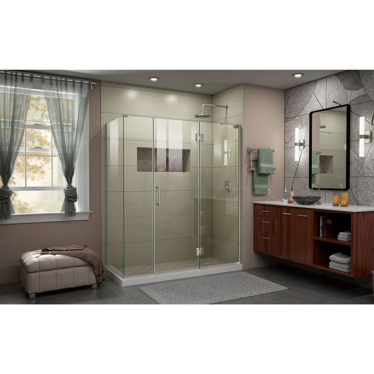 DreamLine Unidoor-X 63 1/2 in. W x 30 3/8 in. D x 72 in. H Frameless Hinged Shower Enclosure in Brushed Nickel