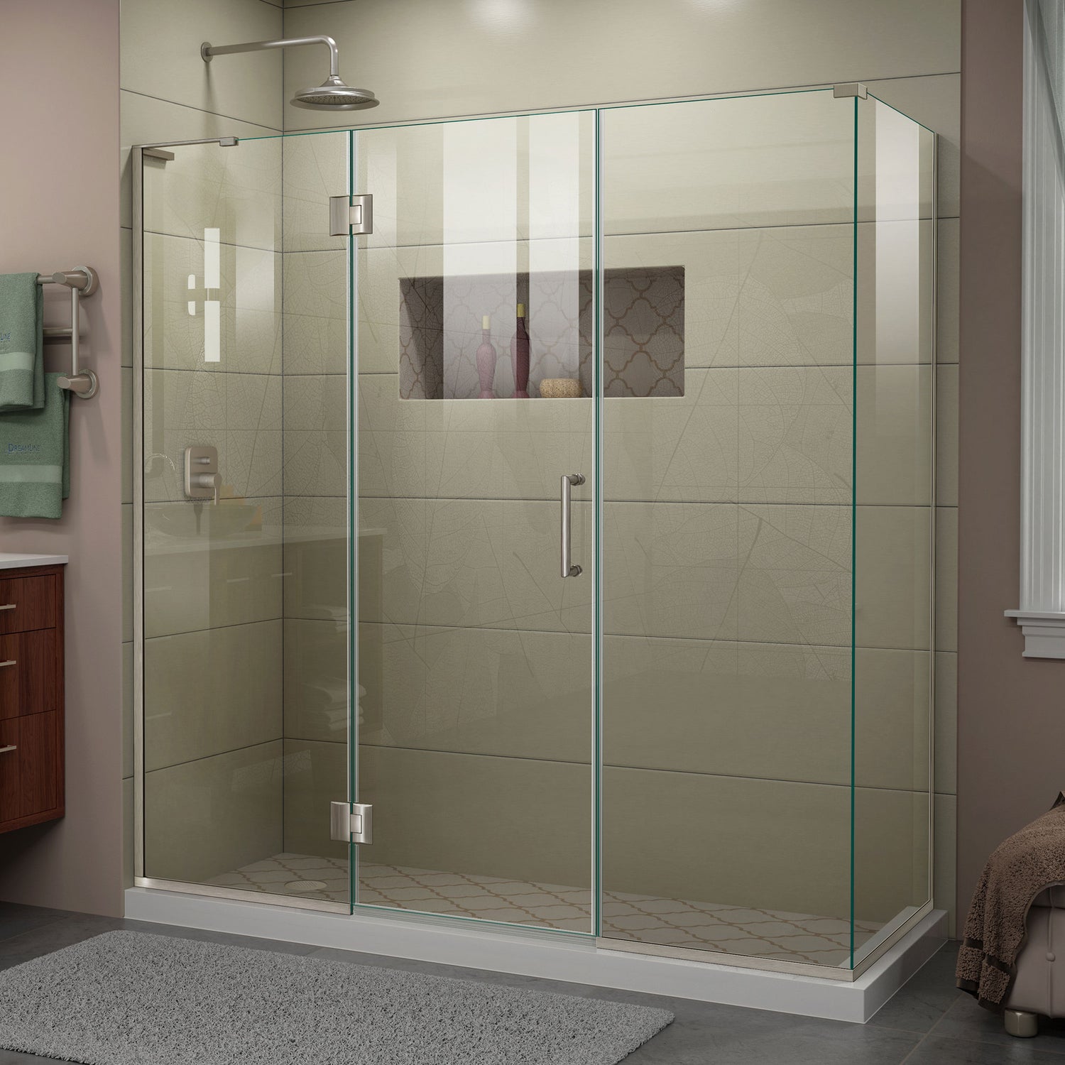 DreamLine Unidoor-X 70 in. W x 30 3/8 in. D x 72 in. H Frameless Hinged Shower Enclosure in Brushed Nickel