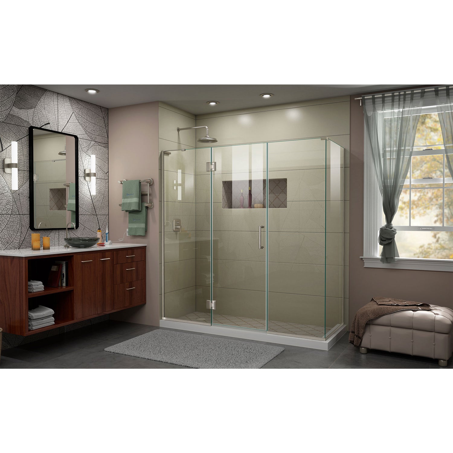 DreamLine Unidoor-X 69 1/2 in. W x 30 3/8 in. D x 72 in. H Frameless Hinged Shower Enclosure in Brushed Nickel