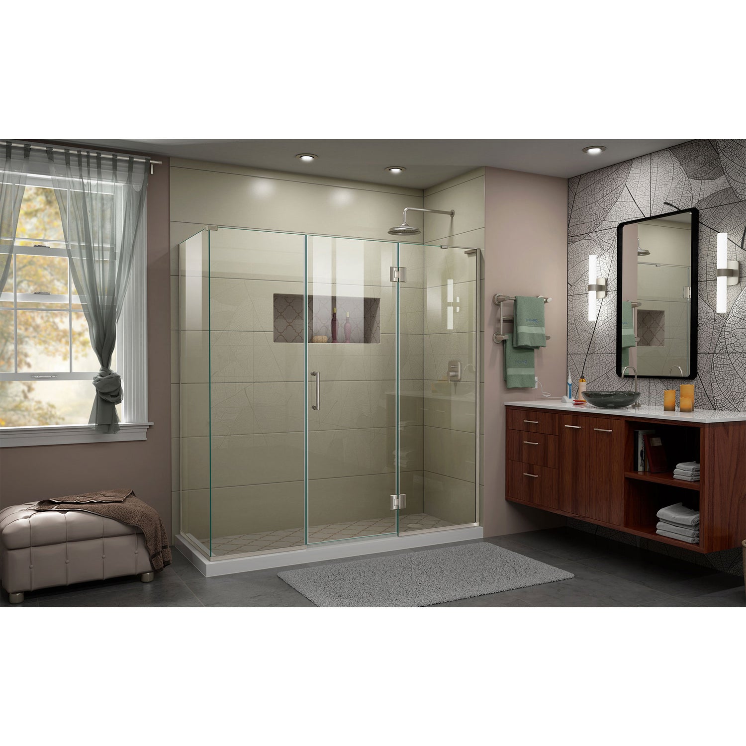 DreamLine Unidoor-X 69 1/2 in. W x 30 3/8 in. D x 72 in. H Frameless Hinged Shower Enclosure in Brushed Nickel